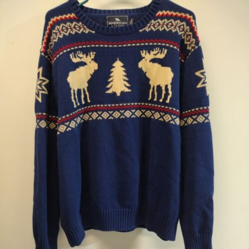 American Living Crewneck Sweater Deer Moose Reindeer Tree Heavy Cotton  Size XXL